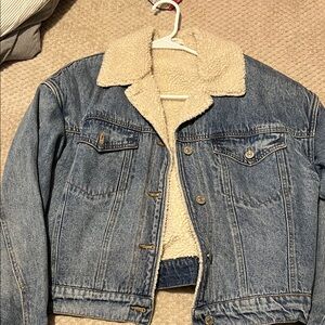 Forever 21 Blue Jean Jacket with Cream Sherpa Lining